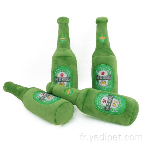 Jouets pour animaux de compagnie de bouteille d&#39;eau de bière en peluche douce forte